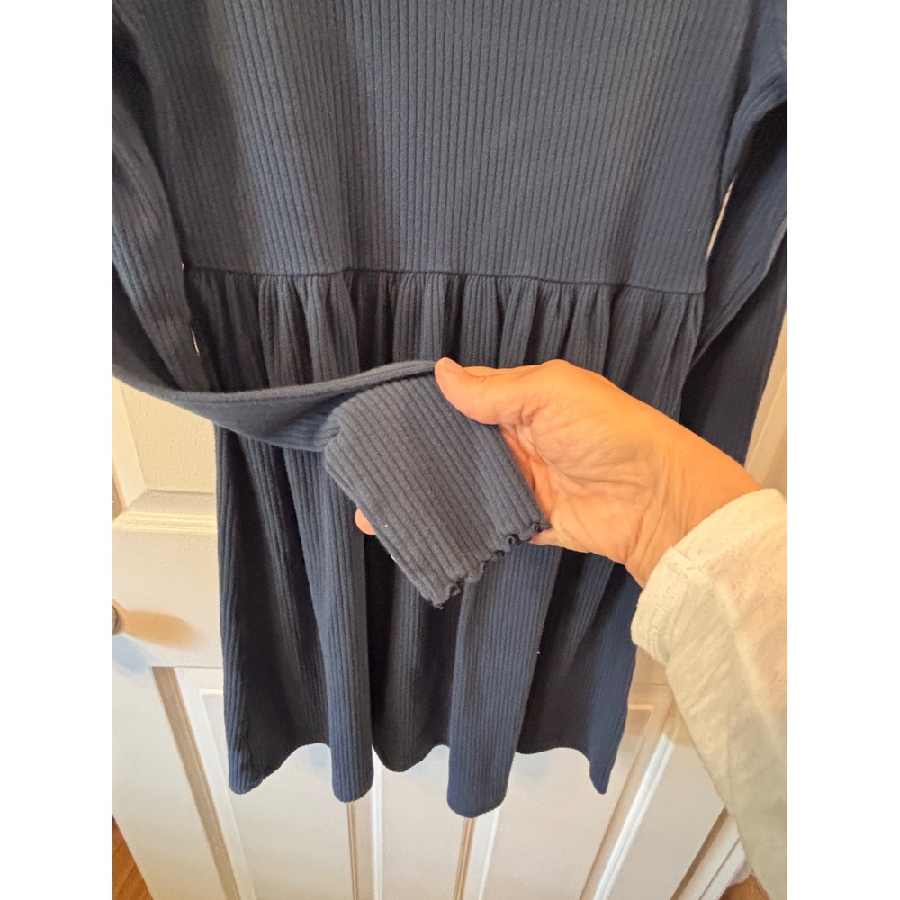 Crewcuts Blue Ribbed Knit Babydoll Dress Long Sleeve  Square Neck ~Girls SZ 12 - Picture 4 of 8